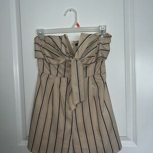 Striped Beige Strapless Dress